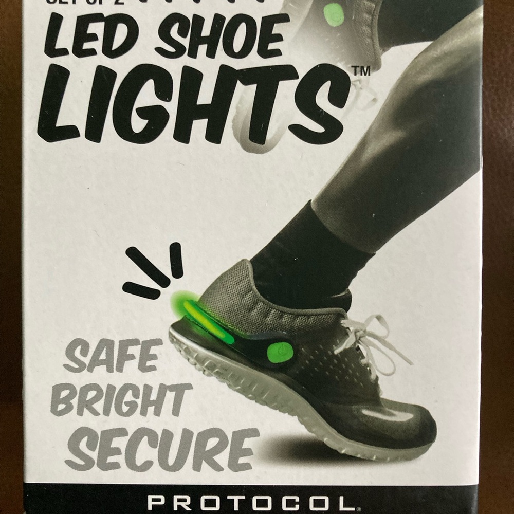 PROTOCOL LED Shoe Lights Set Of 2 Clip-On Neon Green Steady and Flashing Modes